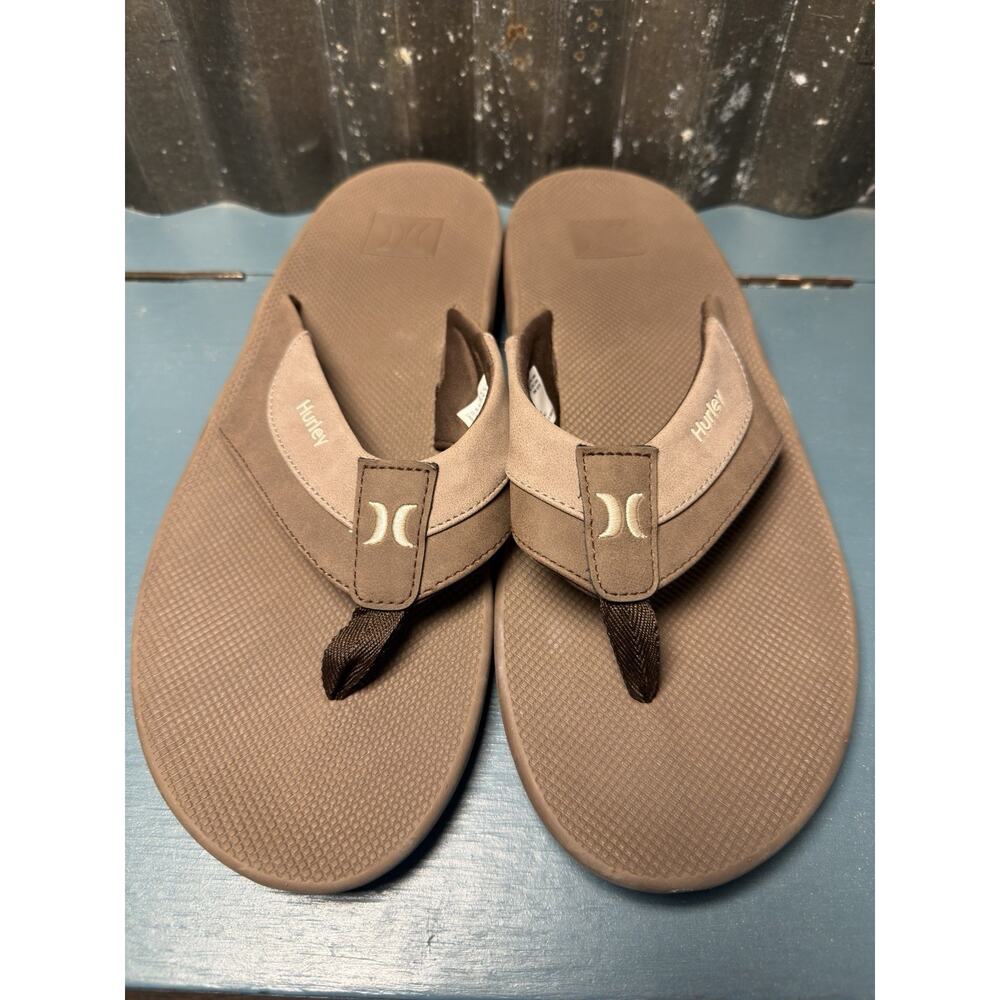 NWOT Hurley Mens Bubble Cushion Heel Surf Comfort Flip Flops Brown Size 13